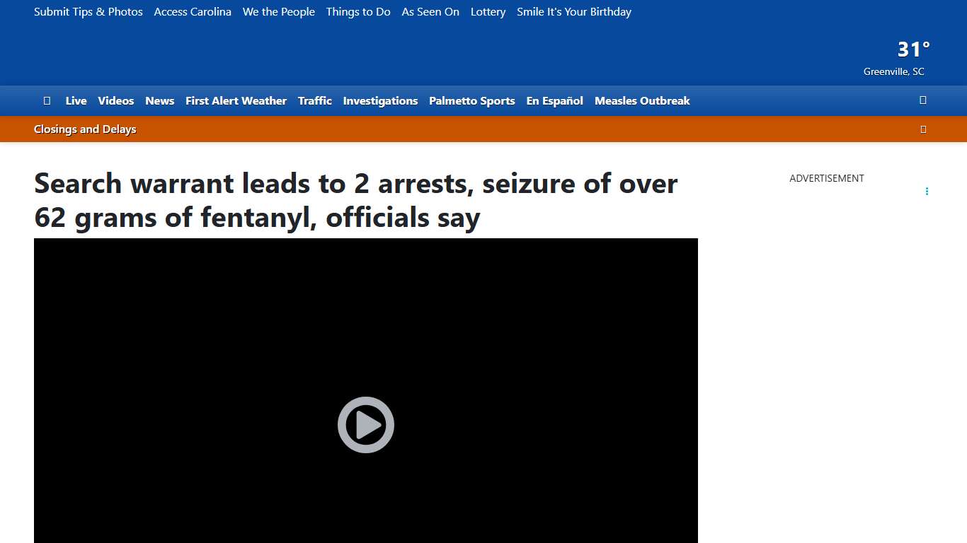 Search warrant leads to 2 arrests, seizure of over 62 grams of fentanyl, officials say